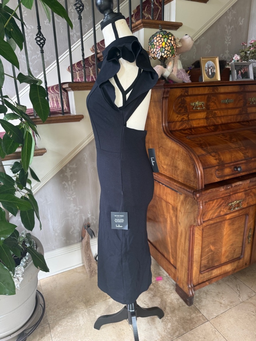 LULUS SCUBA FLUTTER SLEEVE dress small NWT black - Picture 7 of 13